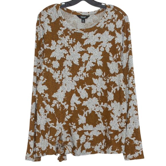 Simply Vera Wang Top Floral Cottage Boho Prairie Earthy Tie Front Ribbed XXL - Picture 1 of 6